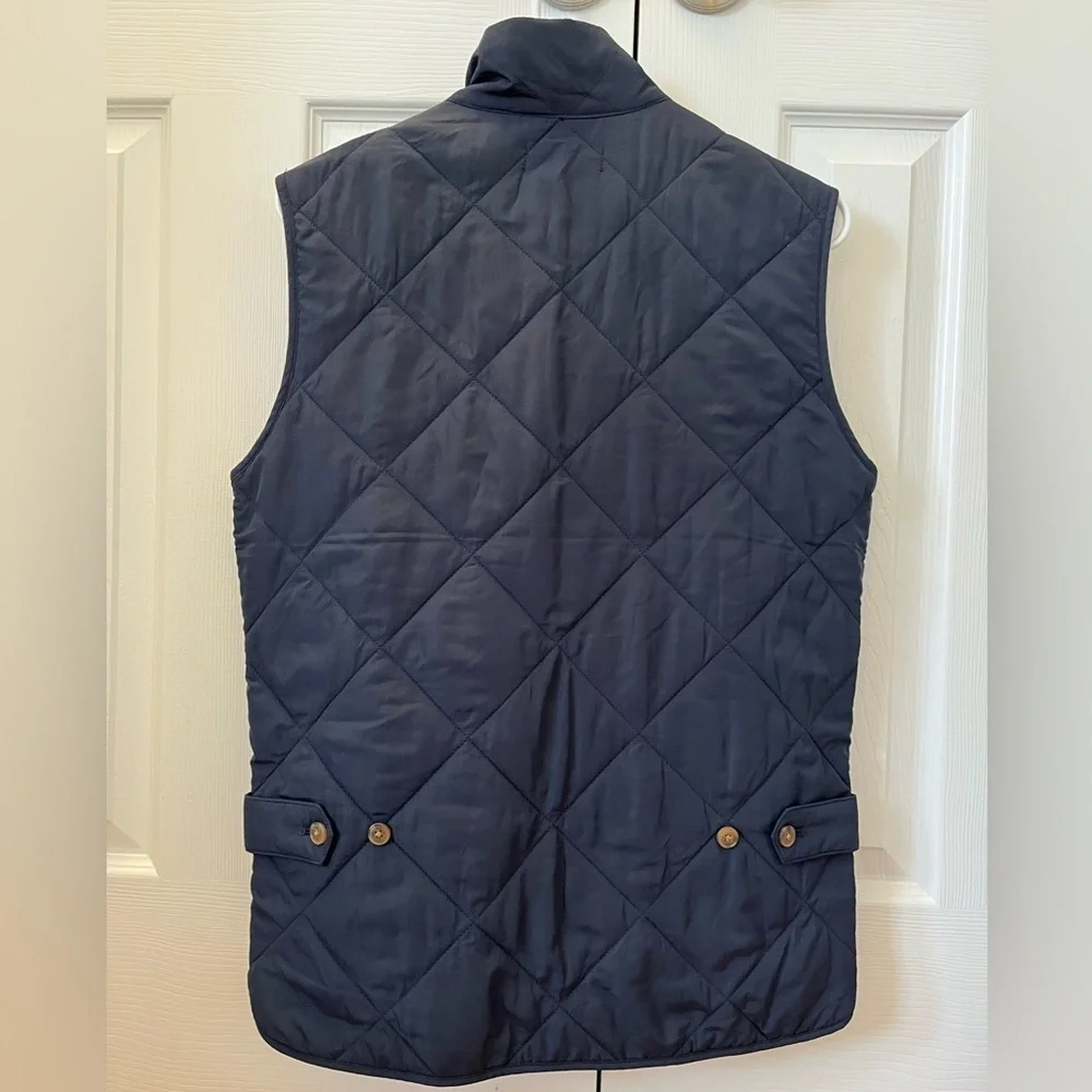J Crew Mens Quilted Vest Dark Blue Tan Size XS